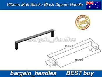 stylish square kitchen door handles 160mm with a matt black black finish