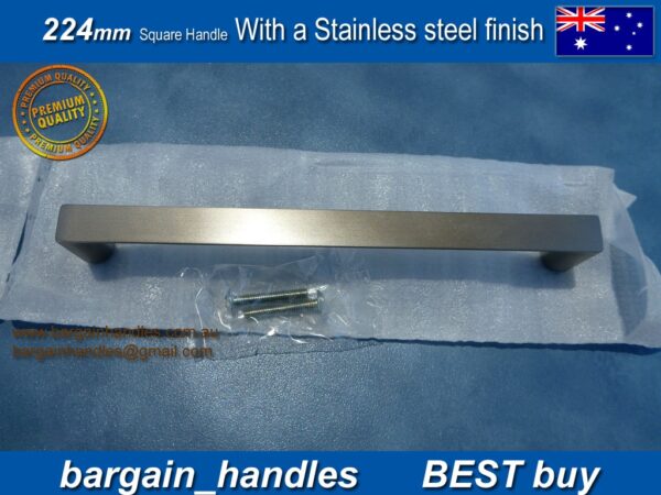 224mm kitchen door handle Brushed Stainless Steel finish D-Square Series - Image 2