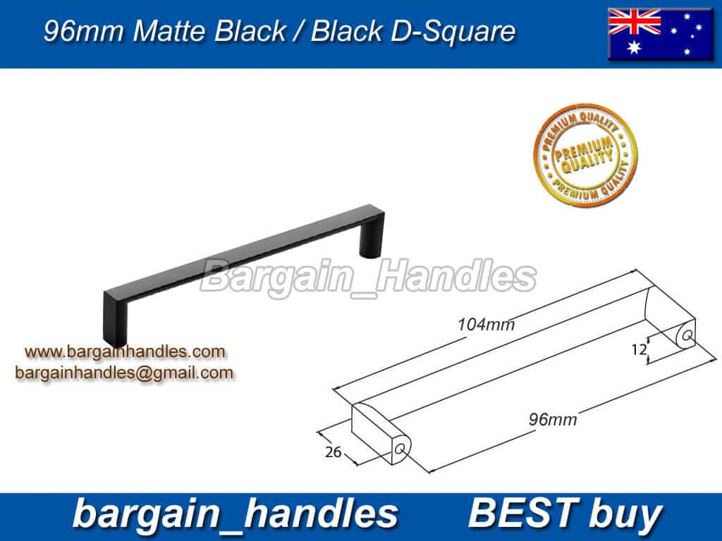 96mm Kitchen Cabinet door handle pulls D-Square Matt Black