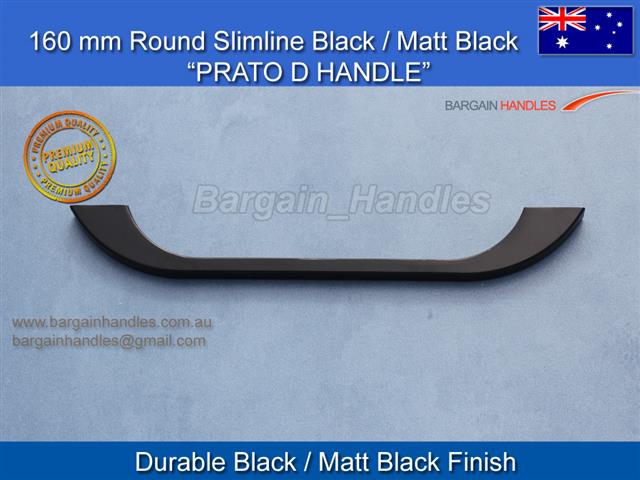 160mm kitchen door handle Prato Rounded D Slimline Matte Black