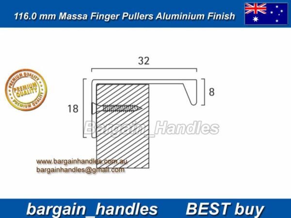 116mm kitchen profile handles Massa Flush/Finger Pulls Aluminium Finish