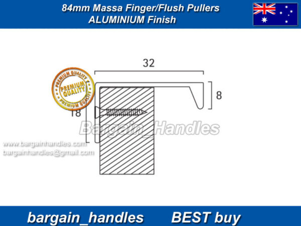 84mm Kitchen Profile Handles Massa Flush/Finger Pulls Aluminium Finish