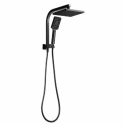 WELS 8 inch Rain Shower Head Square Wall Bathroom Arm Handheld Spray Bracket Rail Mat Black