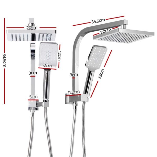 WELS 8 inch Rain Shower Head Square Wall Bathroom Arm Handheld Spray Bracket Rail Chrome - Image 2