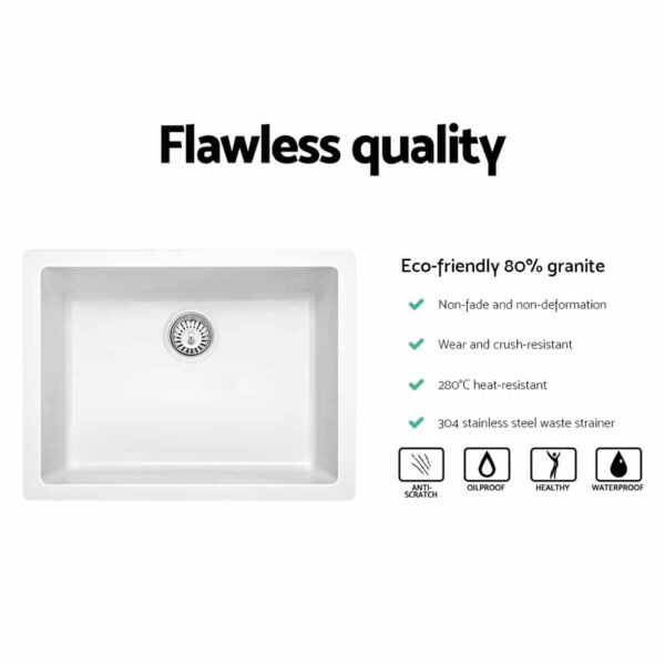 Cefito Granite Stone Kitchen Laundry Sink Bowl Top or Under mount 610x470mm White - Image 3