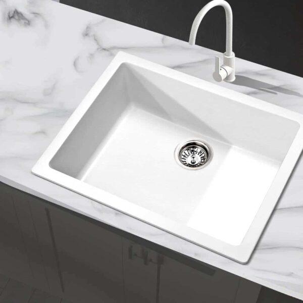 Cefito Granite Stone Kitchen Laundry Sink Bowl Top or Under mount 610x470mm White