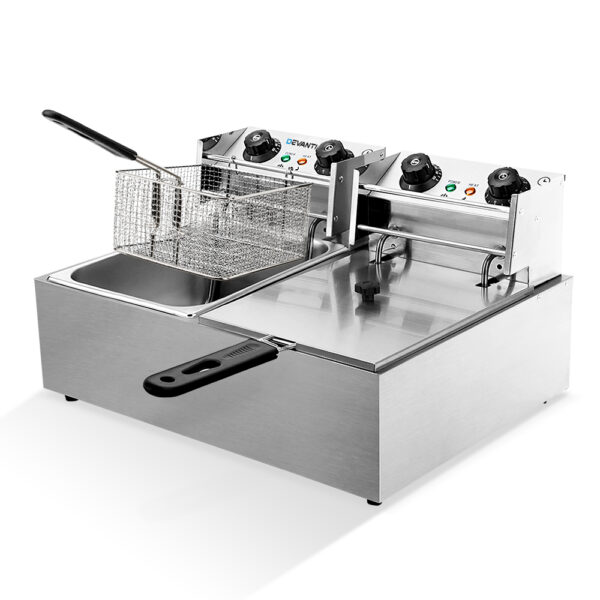 Devanti Commercial Electric Twin Deep Fryer - Silver