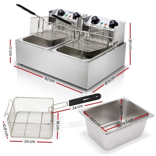 Devanti Commercial Electric Twin Deep Fryer - Silver