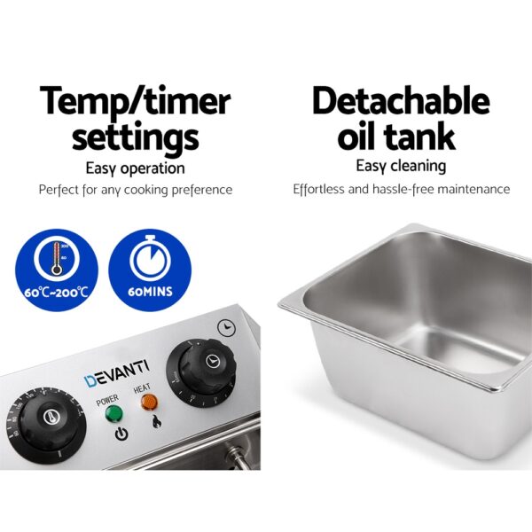 Devanti Commercial Electric Twin Deep Fryer - Silver