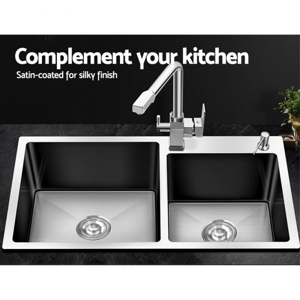 Cefito Stainless Steel Kitchen Sink 800x450MM Double Bowl Sinks Laundry Strainer