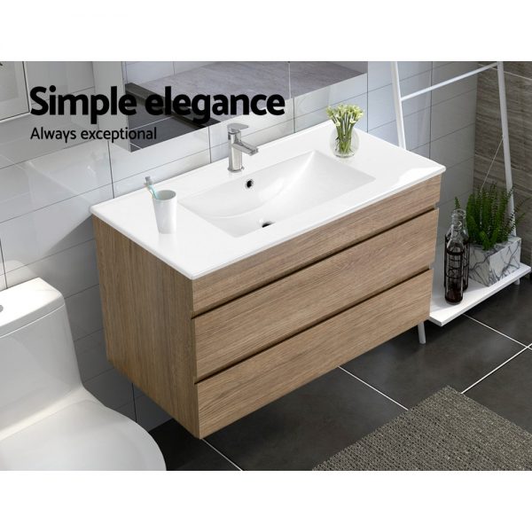 Cefito Bathroom Vanity Cabinet Basin Unit Sink Storage Wall Hung Oak White 900mm