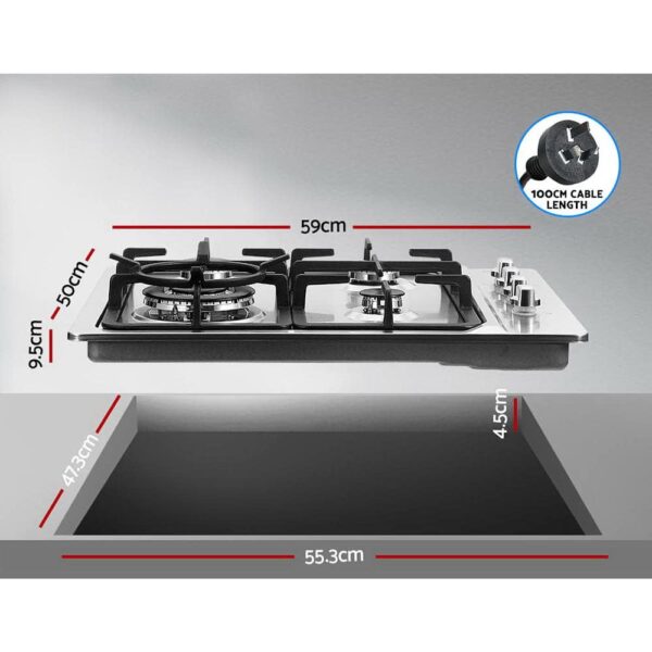 Devanti Gas Cooktop 60cm Kitchen Stove 4 Burner Cook Top NG LPG Stainless Steel Silver - Image 2