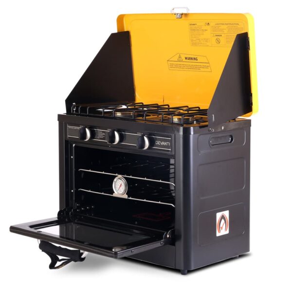 Devanti 3 Burner Portable Oven - Black & Yellow - Image 4