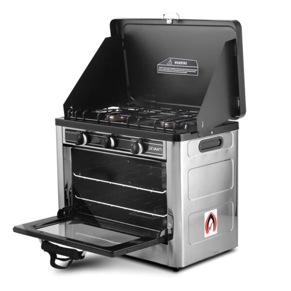 Devanti 3 Burner Portable Oven - Silver & Black - Image 4
