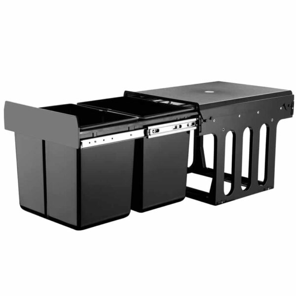 Set of 2 15L Twin Pull Out Bins Kitchen Slide Out Rubbish Waste Basket Black