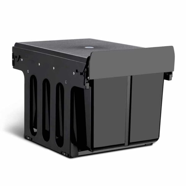 Set of 2 15L Twin Pull Out Bins Kitchen Slide Out Rubbish Waste Basket Black - Image 3