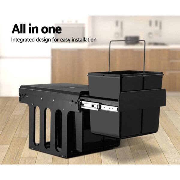 Set of 2 15L Twin Pull Out Bins Kitchen Slide Out Rubbish Waste Basket Black - Image 6
