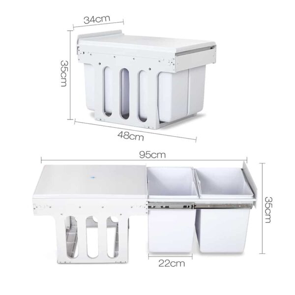 Set of 2 15L Twin Pull Out Bins - White - Image 2