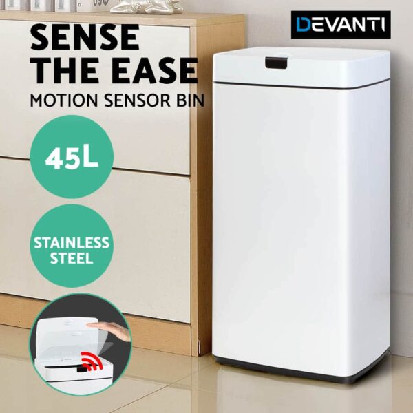 Devanti 45L Sensor Bin White - Image 3