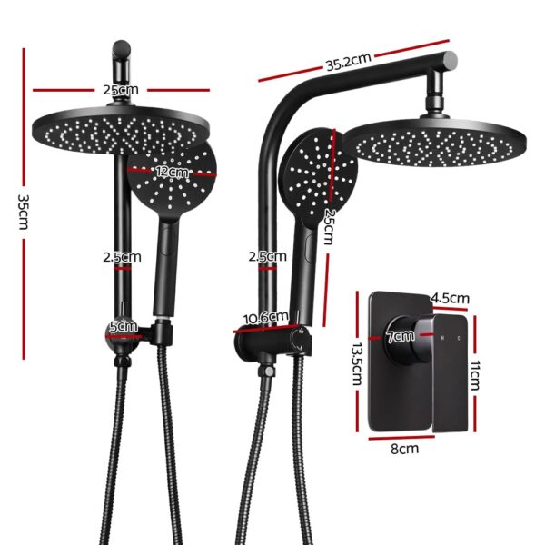 WELS Round 9 inch Rain Shower Head and Mixer Set Bathroom Handheld Spray Bracket Rail Mat Black - Image 2