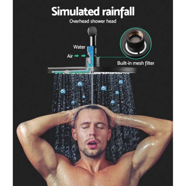 WELS Round 9 inch Rain Shower Head and Mixer Set Bathroom Handheld Spray Bracket Rail Mat Black - Image 5
