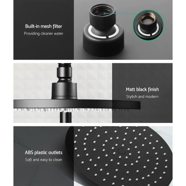 WELS Round 9 inch Rain Shower Head & Taps Set Bathroom Handheld Spray Bracket Rail Mat Black - Image 4