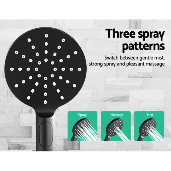 WELS Round 9 inch Rain Shower Head & Taps Set Bathroom Handheld Spray Bracket Rail Mat Black - Image 5