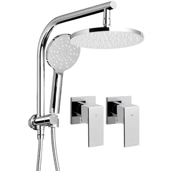 WELS Round 9 inch Rain Shower Head and Taps Set Bathroom Handheld Spray Bracket Rail Chrome