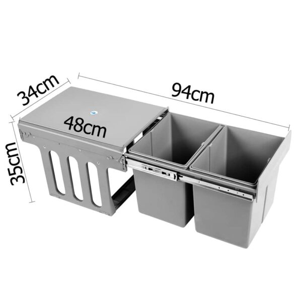 Set of 2 15L Twin Pull Out Bins - Grey - Image 3